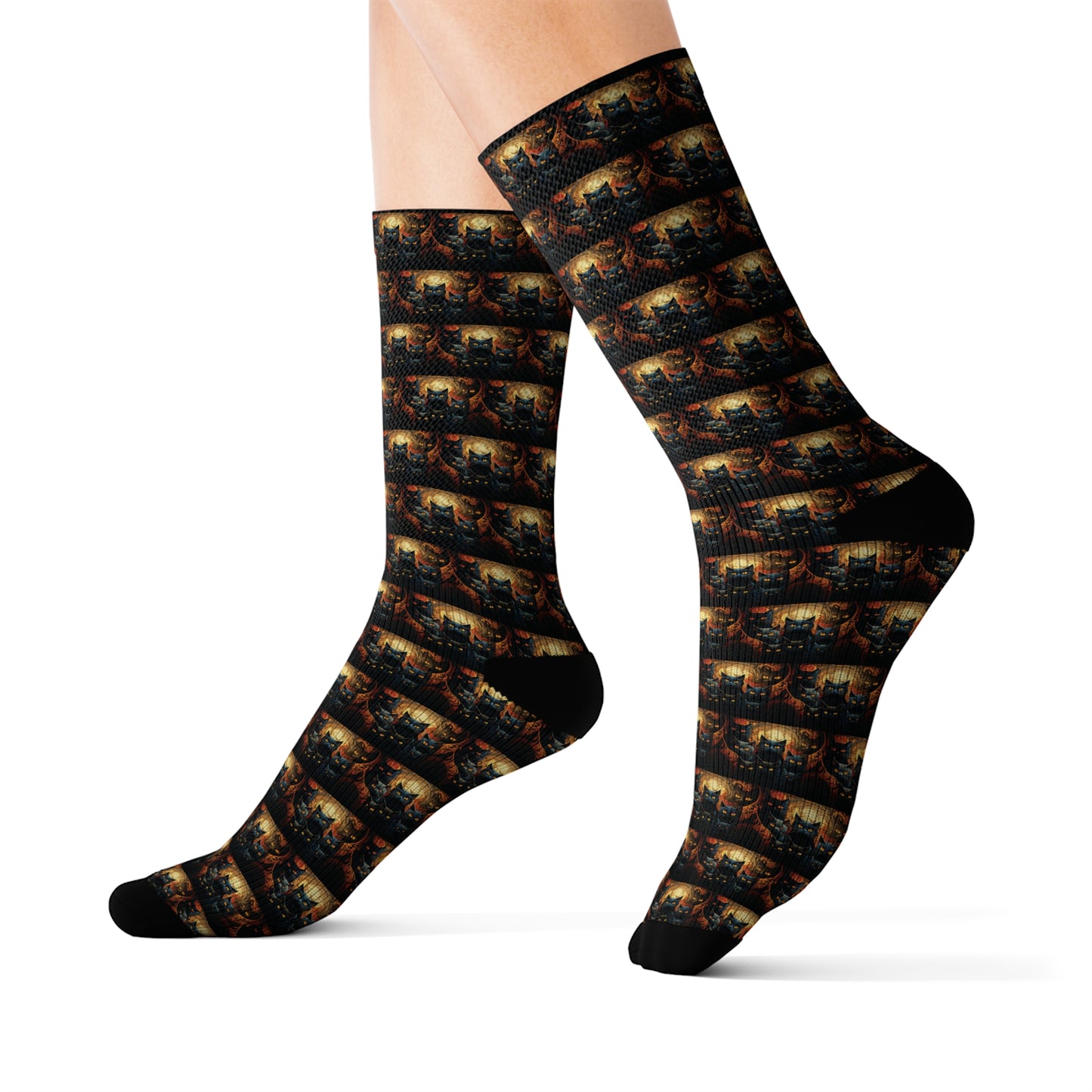 InterPETation Halloween Purr-turbed Pumpkin Men's Socks in Multi-Color